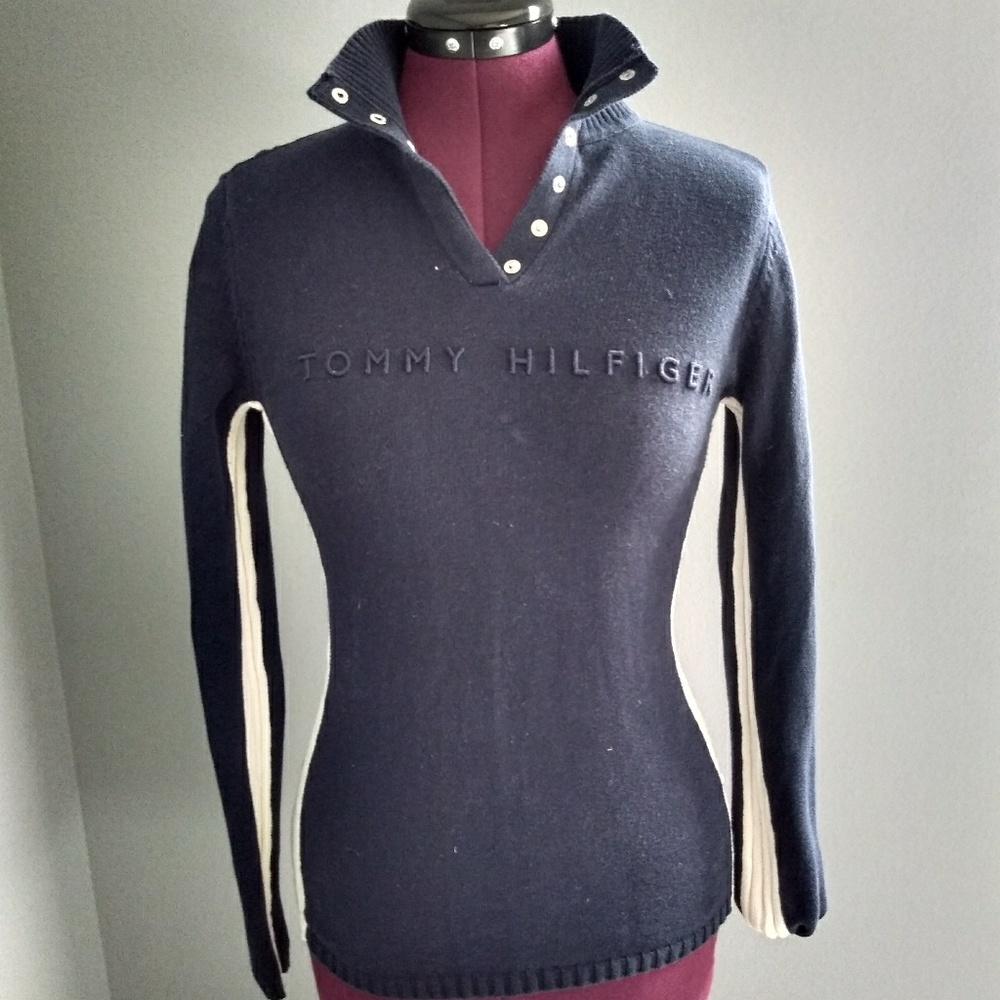Tommy Hilfiger Navy Blue & White Ribbed Sweater - Picture 3 of 8